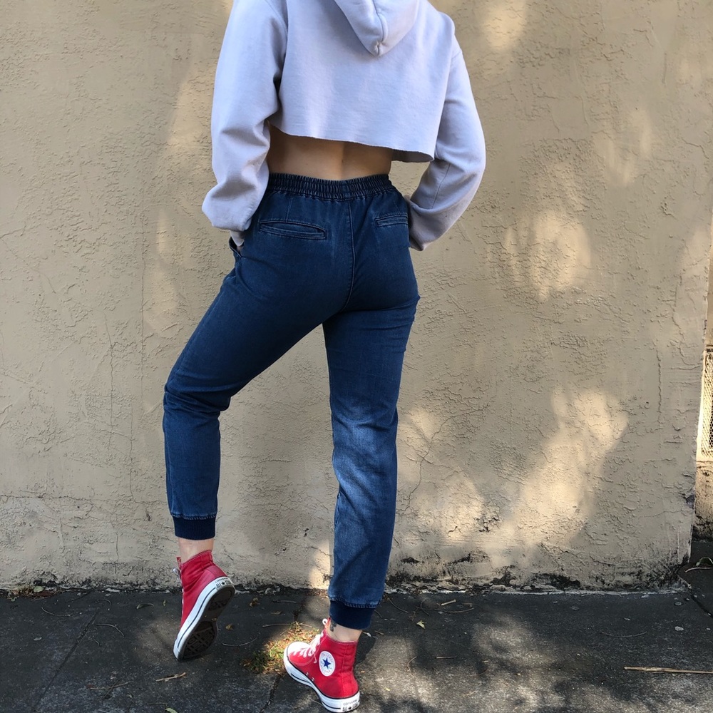 Draw-string Denim Track Pants - Picture 3 of 5